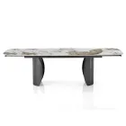 Extendable Table with Metal Base and Ceramic Top in Marble Finish - Lombo  Viadurini