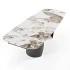 Extendable Table with Metal Base and Ceramic Top in Marble Finish - Lombo  Viadurini