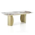 Extendable Table with Metal Base and Ceramic Top in Marble Finish - Lombo 
