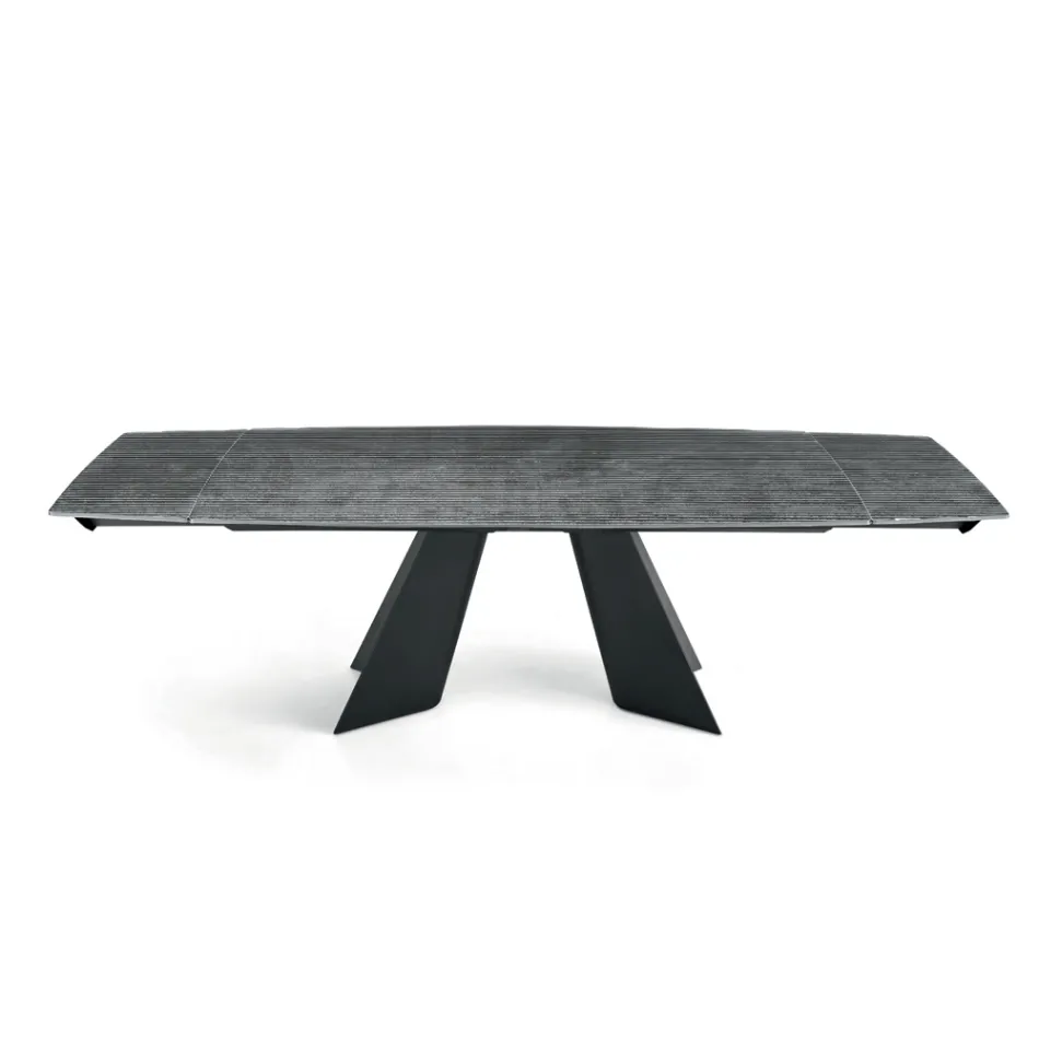 Extendable Table with Metal Base and Ribbed Glass Top Made in Italy - Lumo Viadurini
