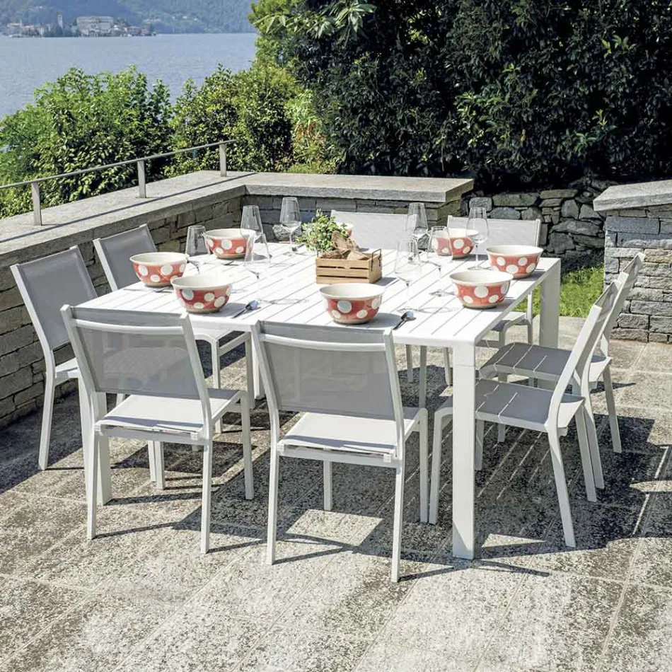 Extendable Table with Sliding Legs and Aluminum Slatted Top - Supernova Viadurini