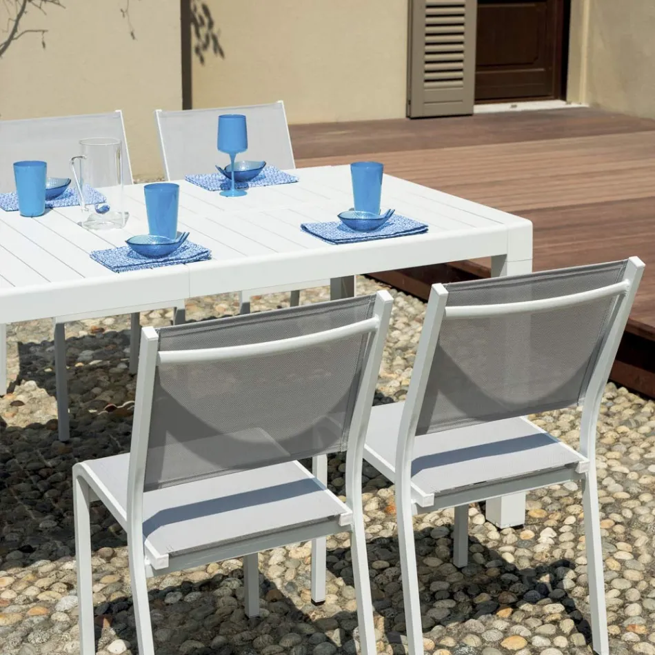 Extendable Table with Sliding Legs and Aluminum Slatted Top - Supernova Viadurini