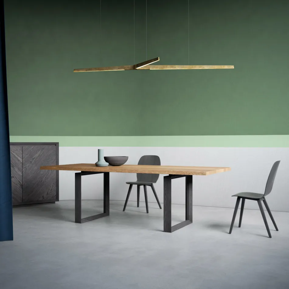 Extendable Table with Debarked Top and Edge Made in Italy - Aravis Viadurini