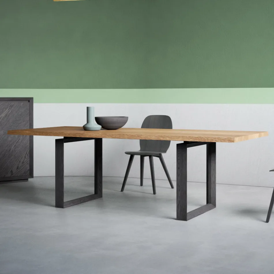Extendable Table with Debarked Top and Edge Made in Italy - Aravis Viadurini