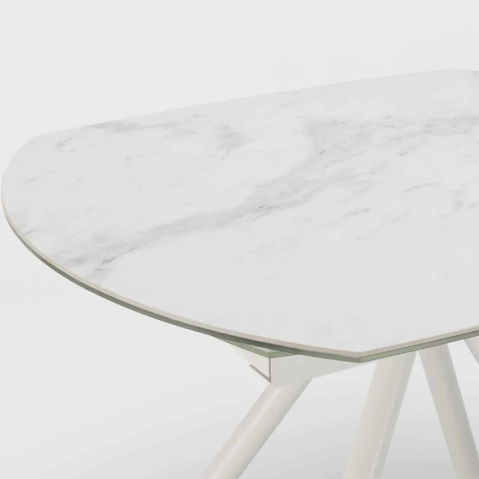 Extendable table with ceramic top and metal legs, Lozzolo Viadurini