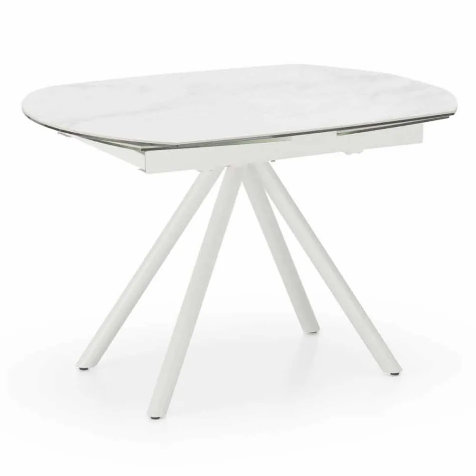 Extendable table with ceramic top and metal legs, Lozzolo Viadurini