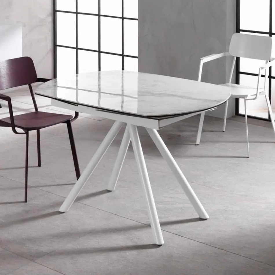 Extendable table with ceramic top and metal legs, Lozzolo Viadurini