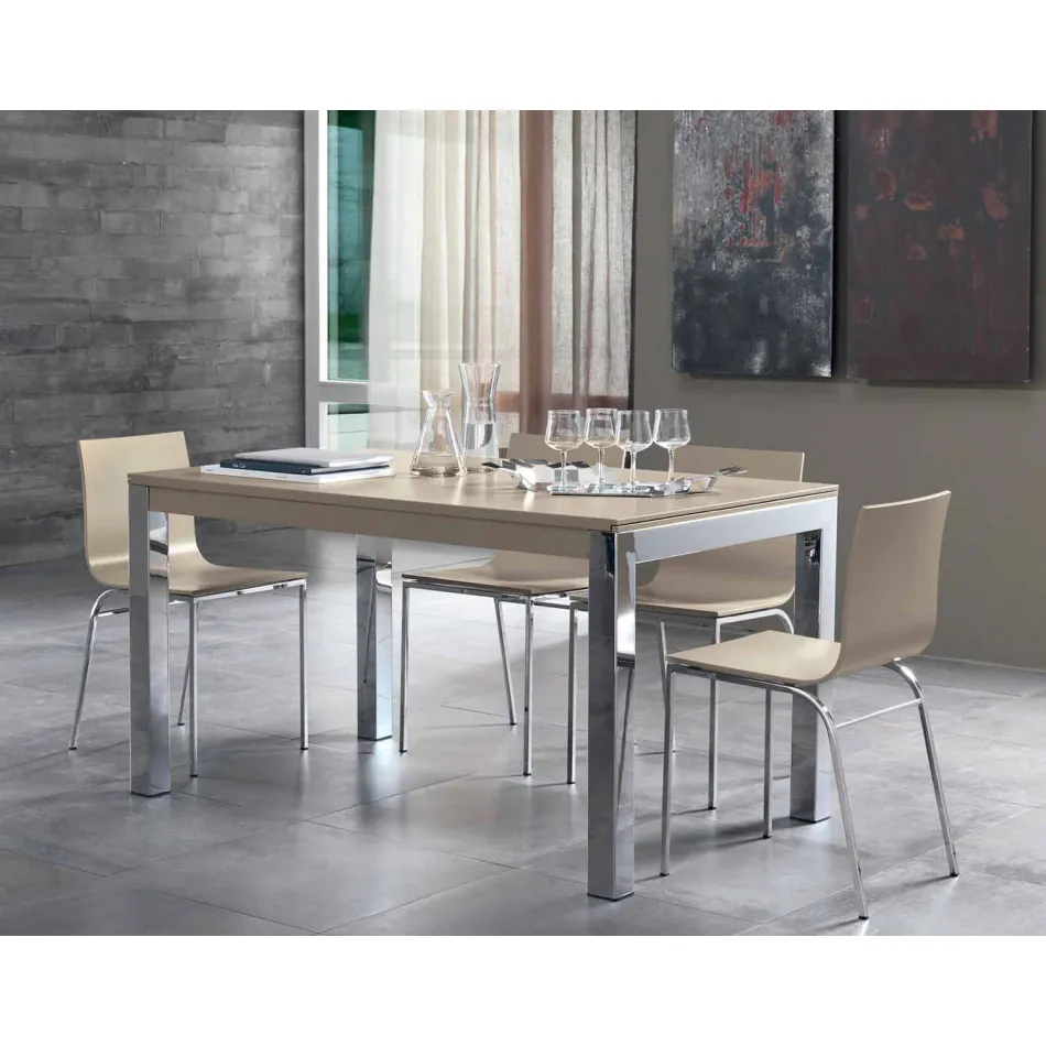 Extendable Table with Tanganika Walnut Wood Top and Metal Legs - Ketla Viadurini