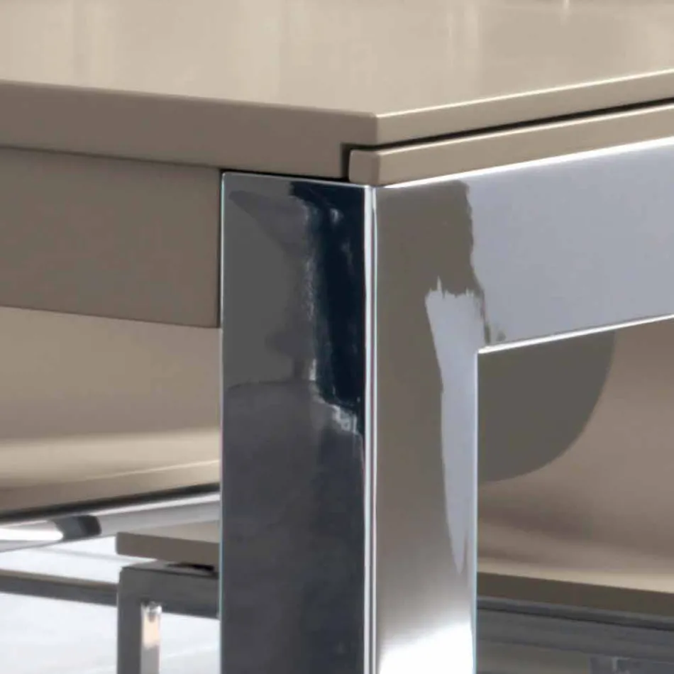 Extendable Table with Tanganika Walnut Wood Top and Metal Legs - Ketla Viadurini