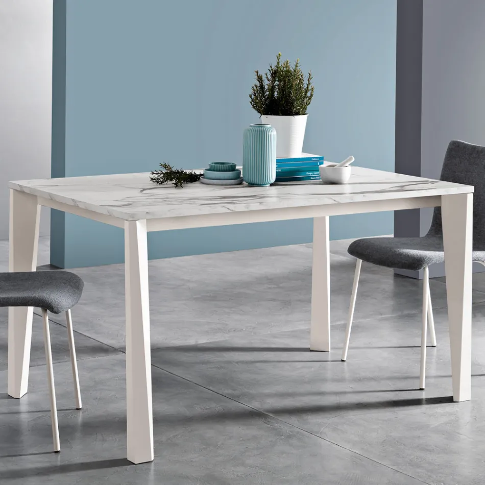 Extendable Table with Melamine Top and Metal Base - Ariel Viadurini