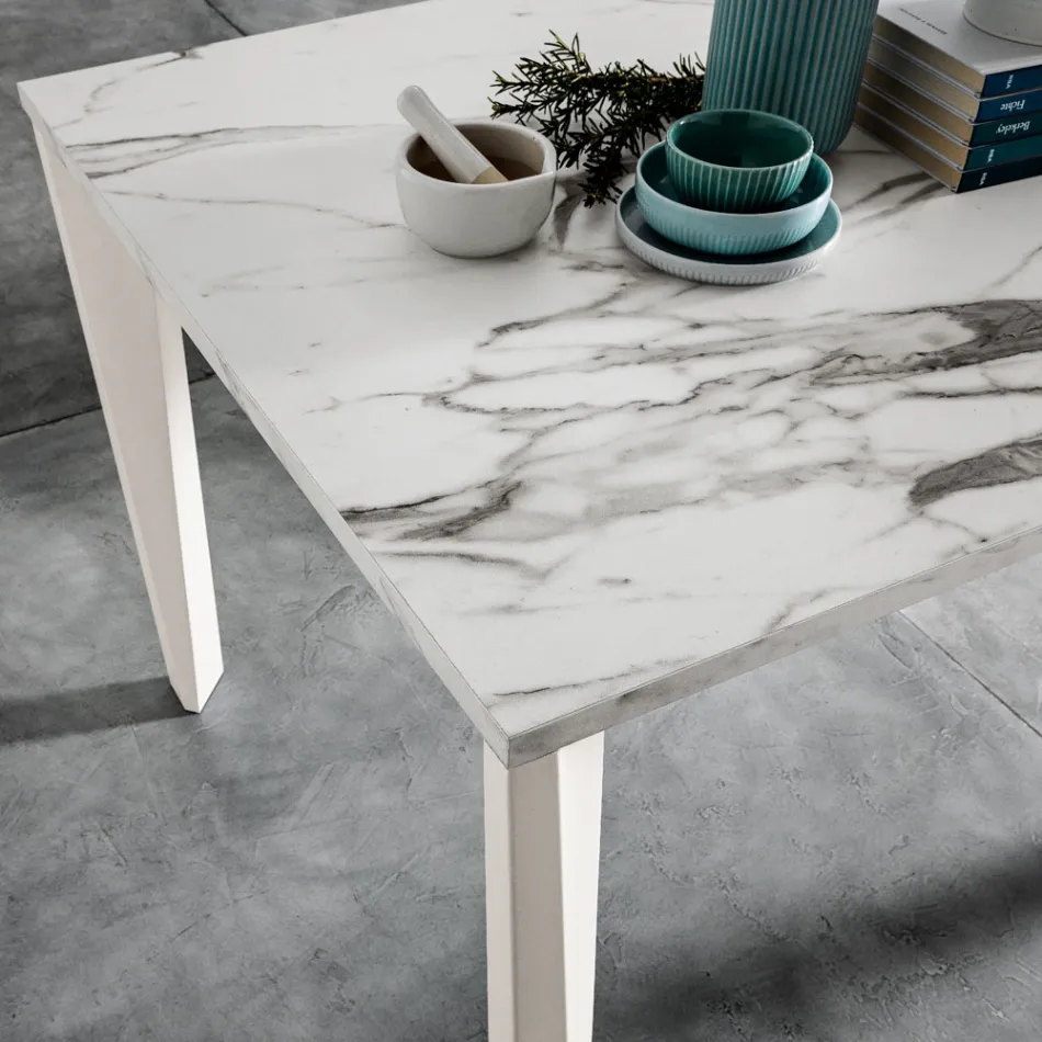Extendable Table with Melamine Top and Metal Base - Ariel Viadurini