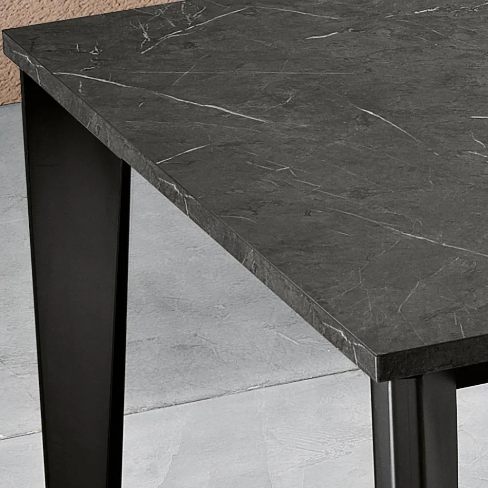 Extendable Table with Marble Melamine Top and Anthracite Legs - Ariel Viadurini