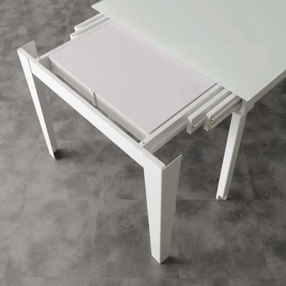 Extendable table with modern tempered glass top Baltimora Viadurini