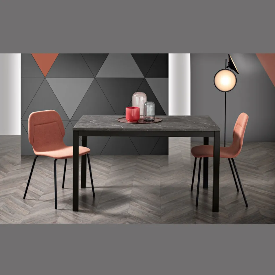 Extendable Living Room Table with Melamine Top and Metal Legs - Shaila Viadurini