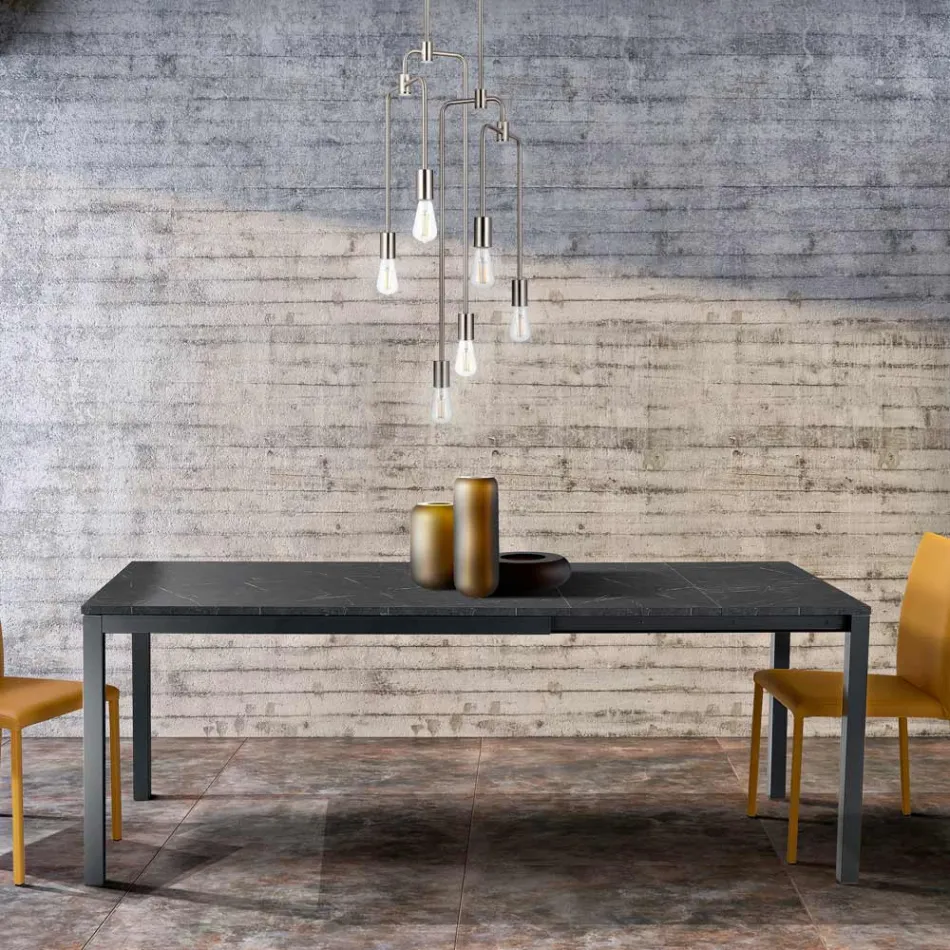 Extendable Living Room Table with Melamine Top and Metal Legs - Shaila Viadurini