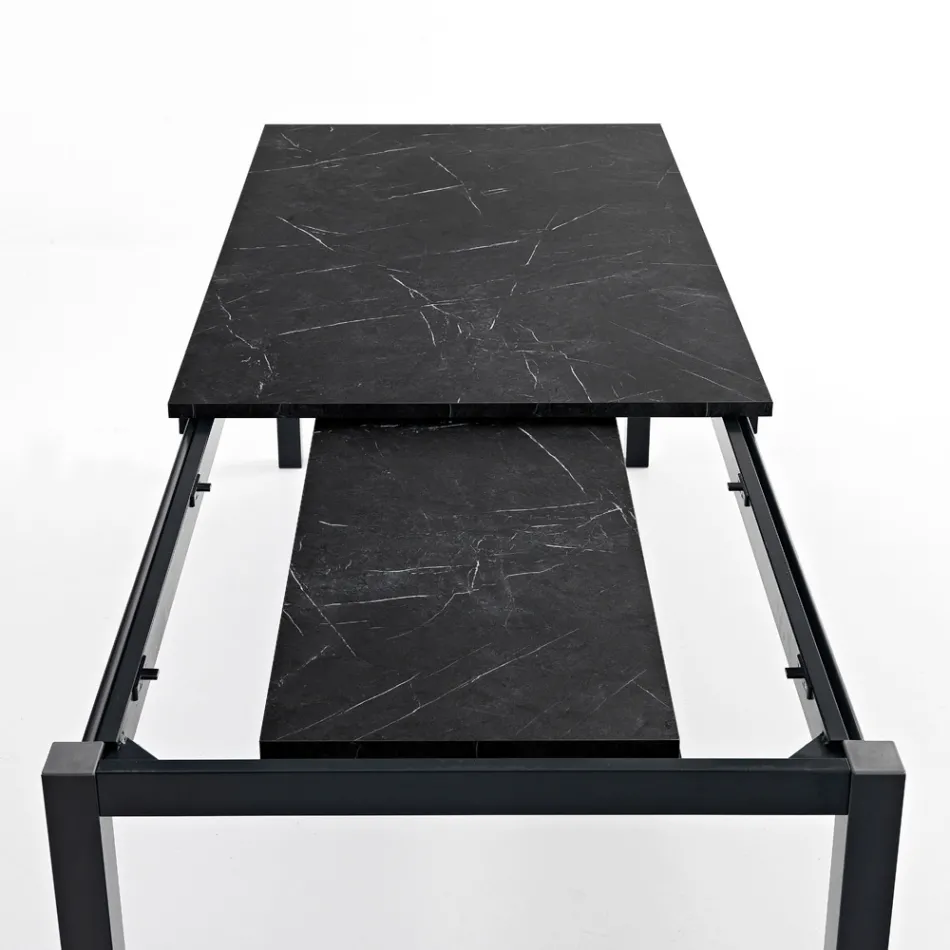 Extendable Living Room Table with Melamine Top and Metal Legs - Shaila Viadurini