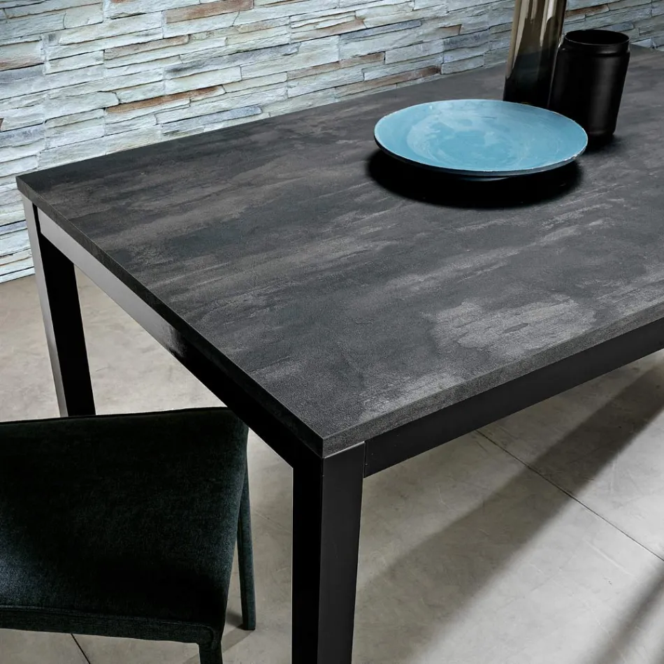 Extendable Living Room Table with Melamine Top and Metal Legs - Shaila Viadurini