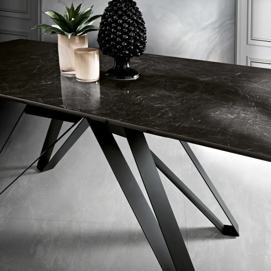 Extendable Living Room Table in Metal and Glass Ceramic Made in Italy - Meluso Viadurini