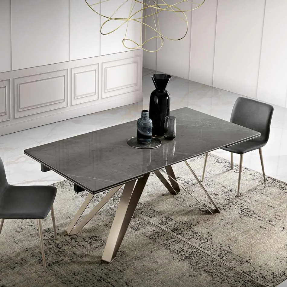 Extendable Living Room Table in Metal and Glass Ceramic Made in Italy - Meluso Viadurini