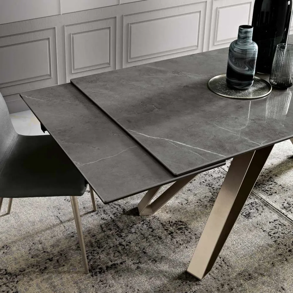 Extendable Living Room Table in Metal and Glass Ceramic Made in Italy - Meluso Viadurini