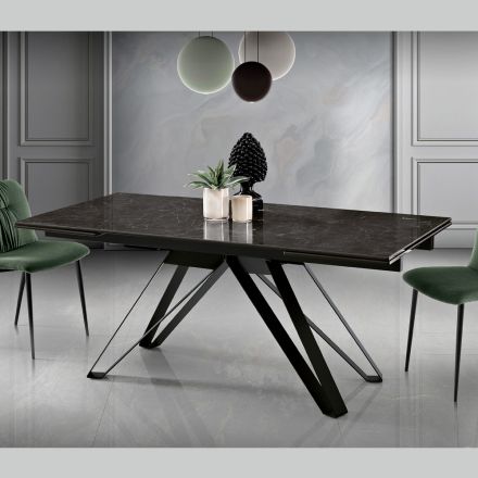 Extendable Living Room Table in Metal and Glass Ceramic Made in Italy - Meluso Viadurini