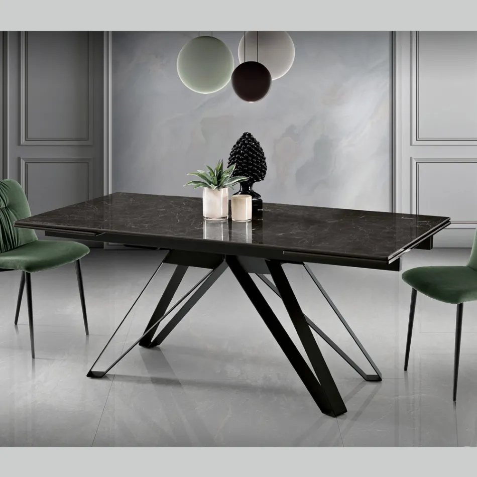 Extendable Living Room Table in Metal and Glass Ceramic Made in Italy - Meluso Viadurini