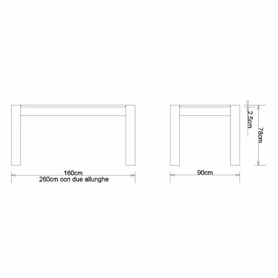 Extendable design table in oak wood, L160 / 260xP90cm, Jacob Viadurini