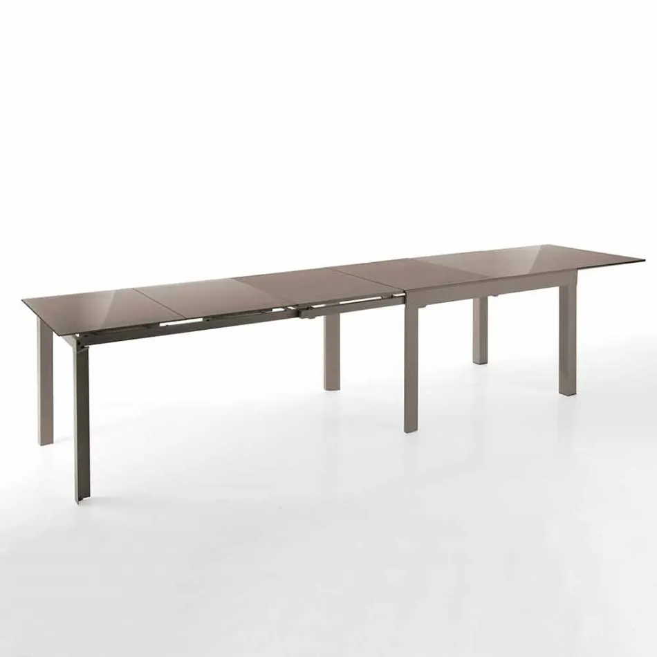 Extendable Design Table in Glass and Metal, Warrior Viadurini