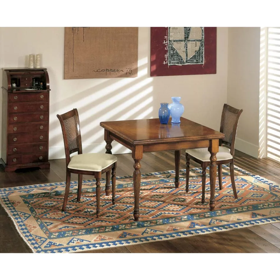 Extendable Table and 2 Chairs in Patinated Walnut Made in Italy - Biotite Viadurini