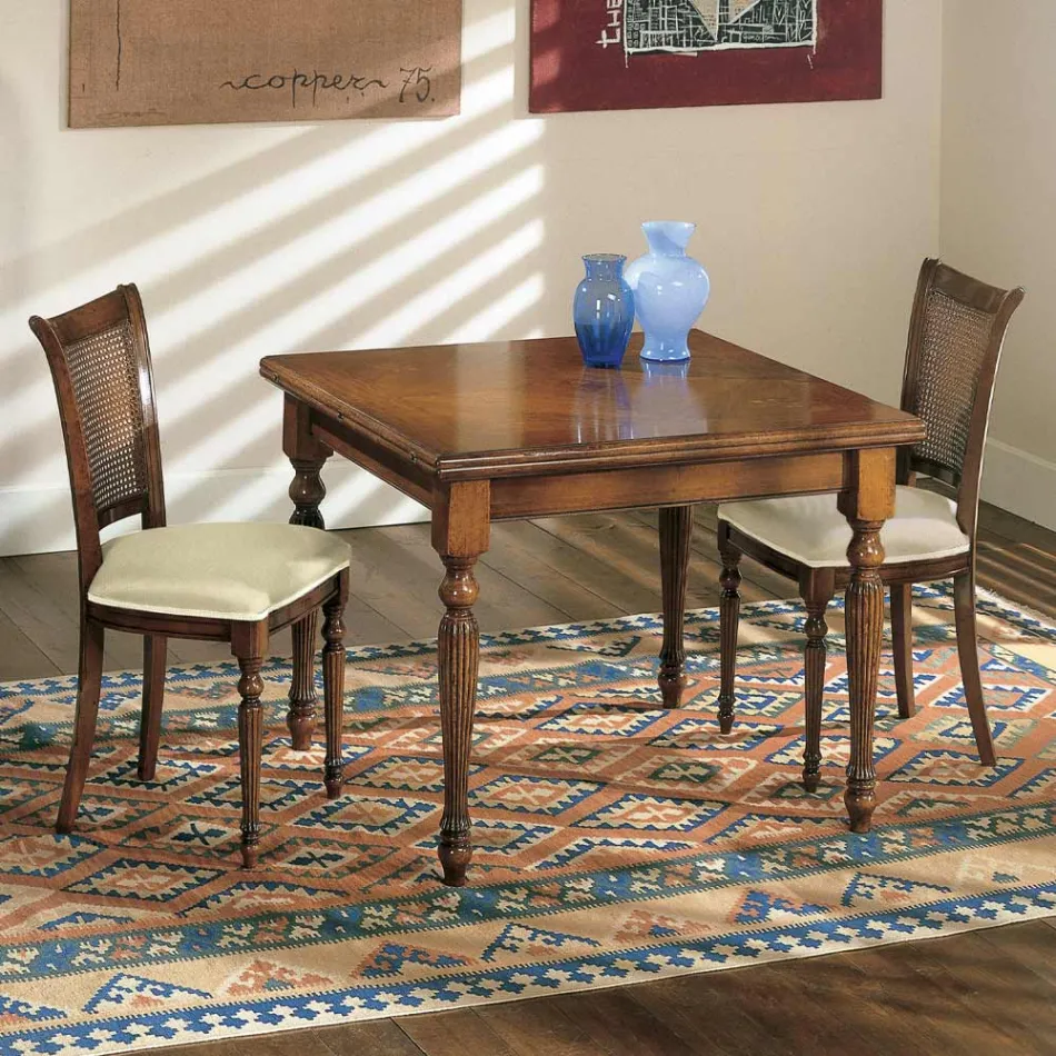 Extendable Table and 2 Chairs in Patinated Walnut Made in Italy - Biotite Viadurini