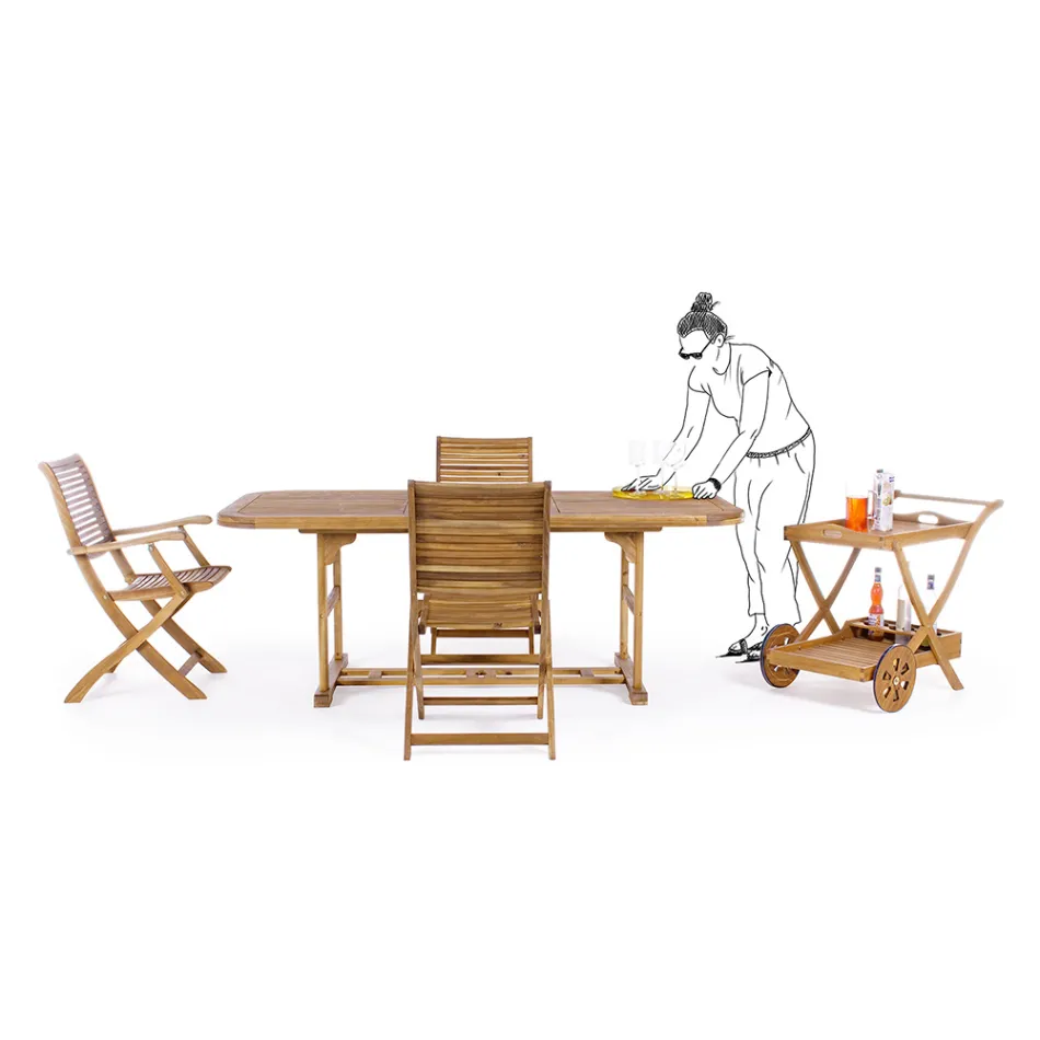 Extendable Wooden Garden Table up to 240 cm, by Design - Roxen Viadurini