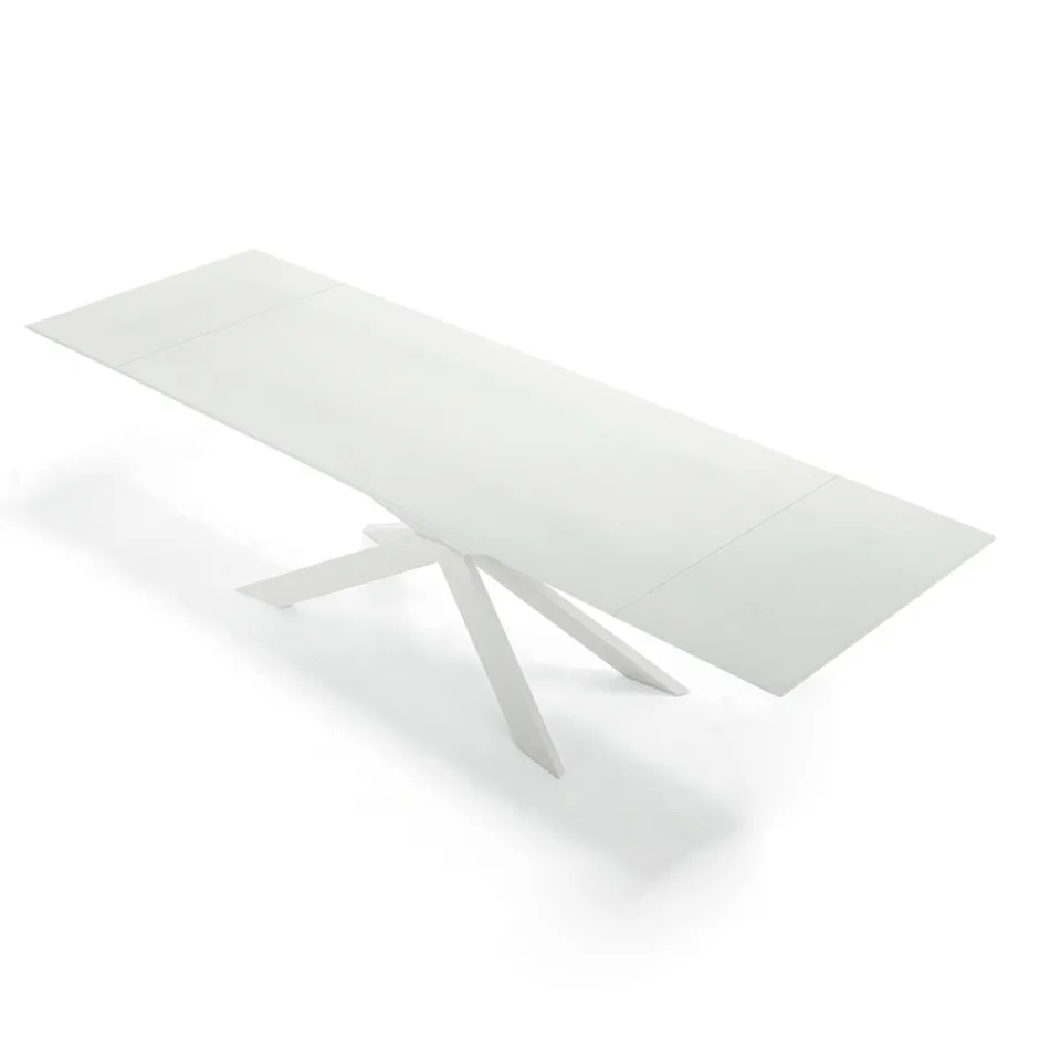 Extendable table up to 278 cm in glass and white steel Made in Italy - Grotta Viadurini