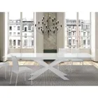 Extendable table up to 278 cm in glass and white steel Made in Italy - Grotta Viadurini