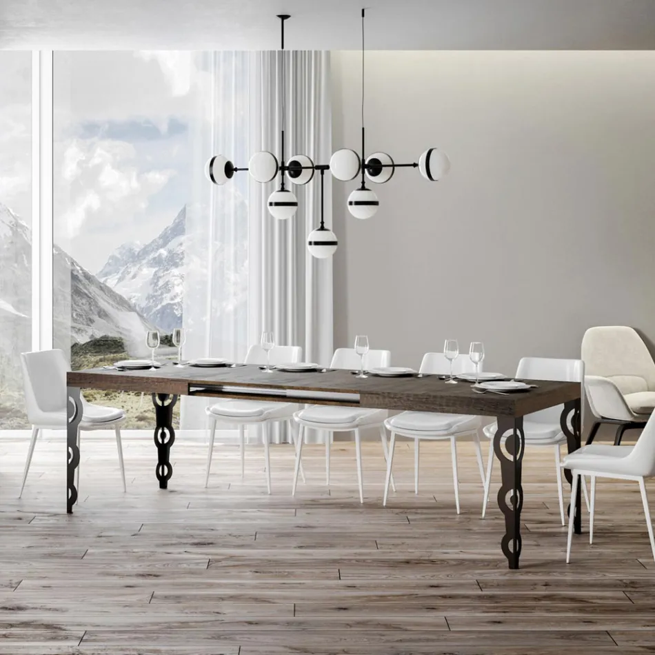Extendable Table up to 4 m in Melamine Wood and Iron Made in Italy - Marella Viadurini