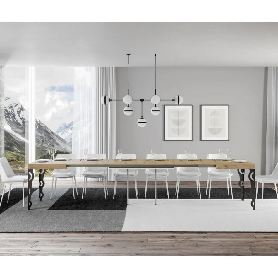 Extendable Table up to 4 m in Melamine Wood and Iron Made in Italy - Marella Viadurini