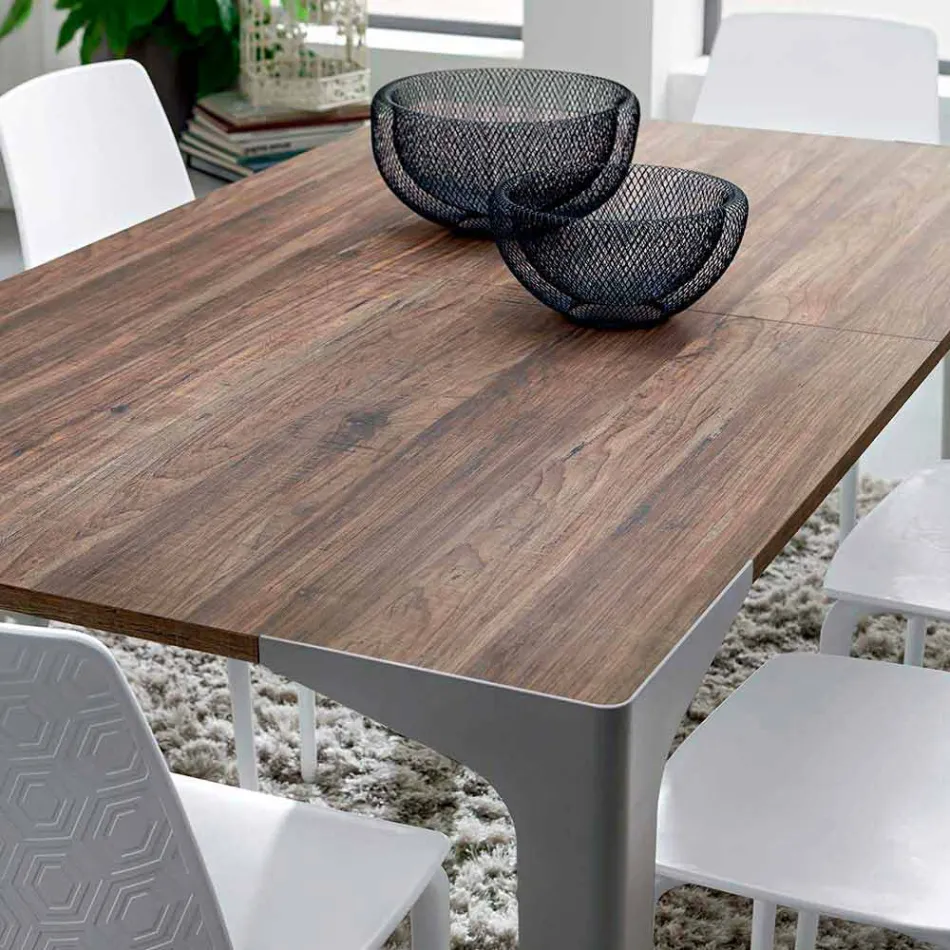 Extendable Table Up to 222 cm in Hpl Wood Effect Made in Italy - Vulcano Viadurini
