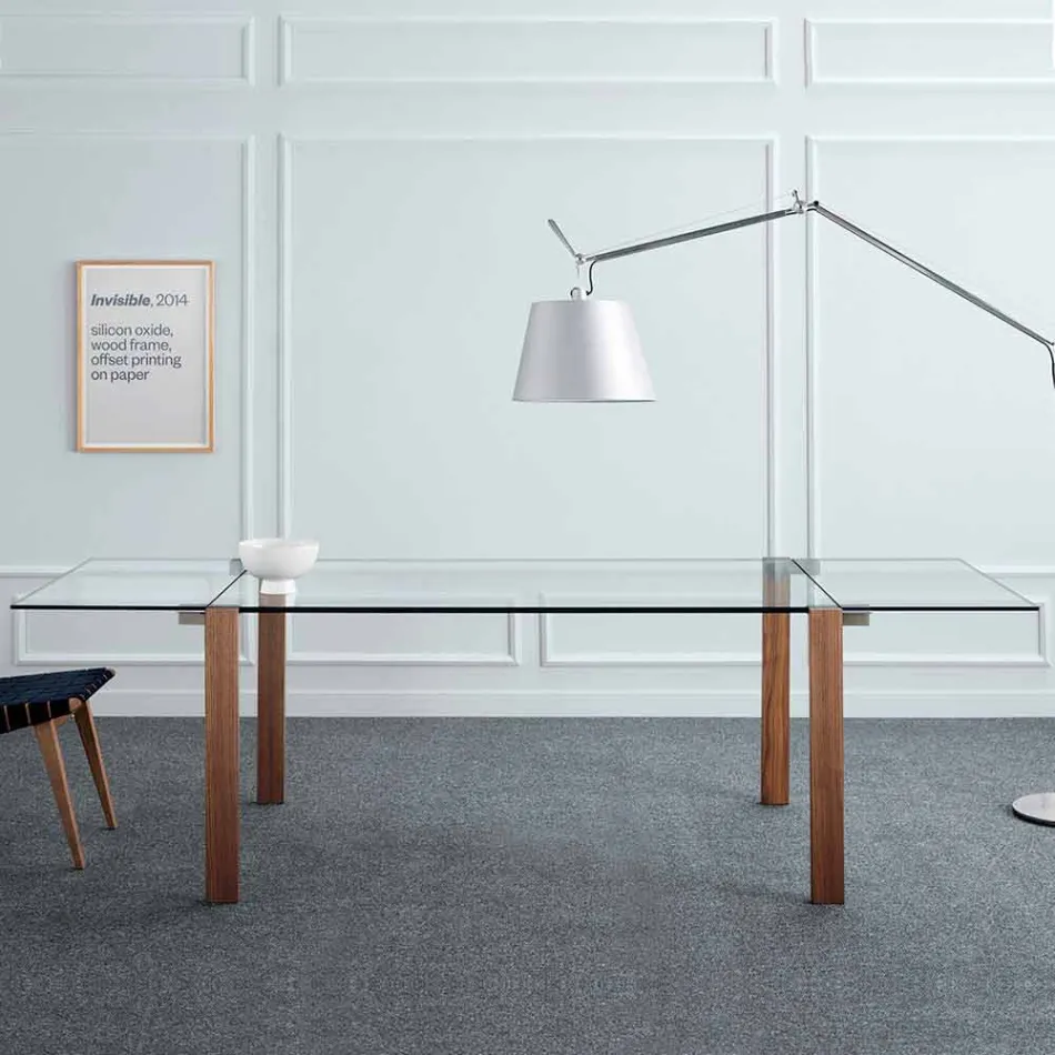 Extendable Table Up to 280 cm in Transparent Glass Made in Italy - Sopot Viadurini
