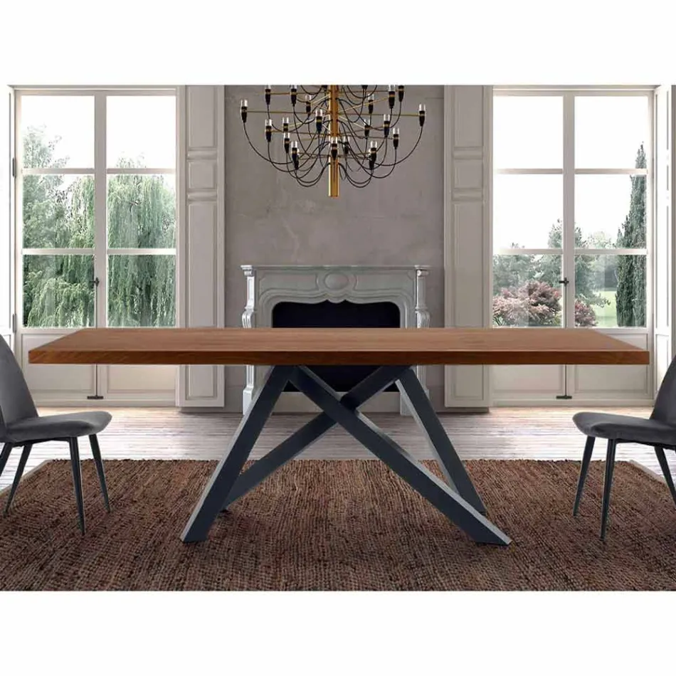Extendable Table up to 300 cm in Wood and Steel Made in Italy - Settimmio Viadurini