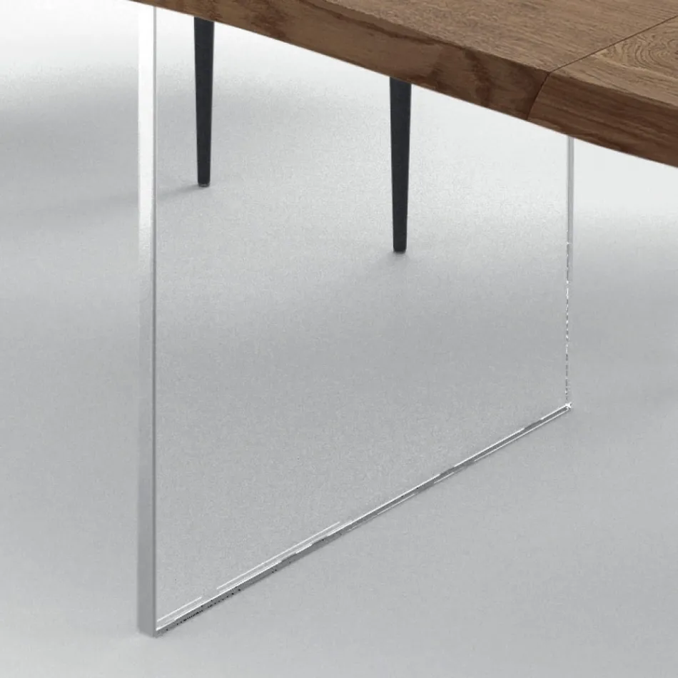 Extendable Table up to 300 cm in Veneered Wood and Glass - Tear Viadurini