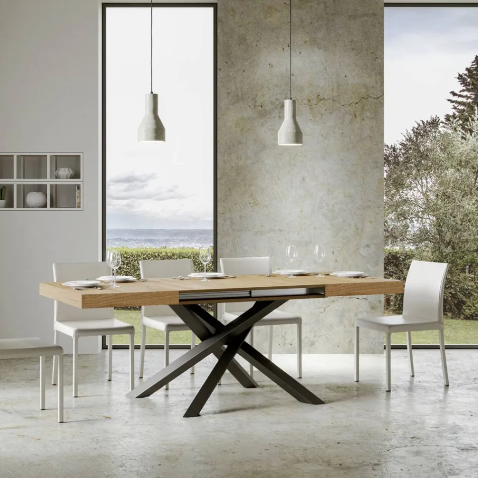 Extendable Table up to 440 cm in Anthracite Iron and Wood Made in Italy - Graffo Viadurini