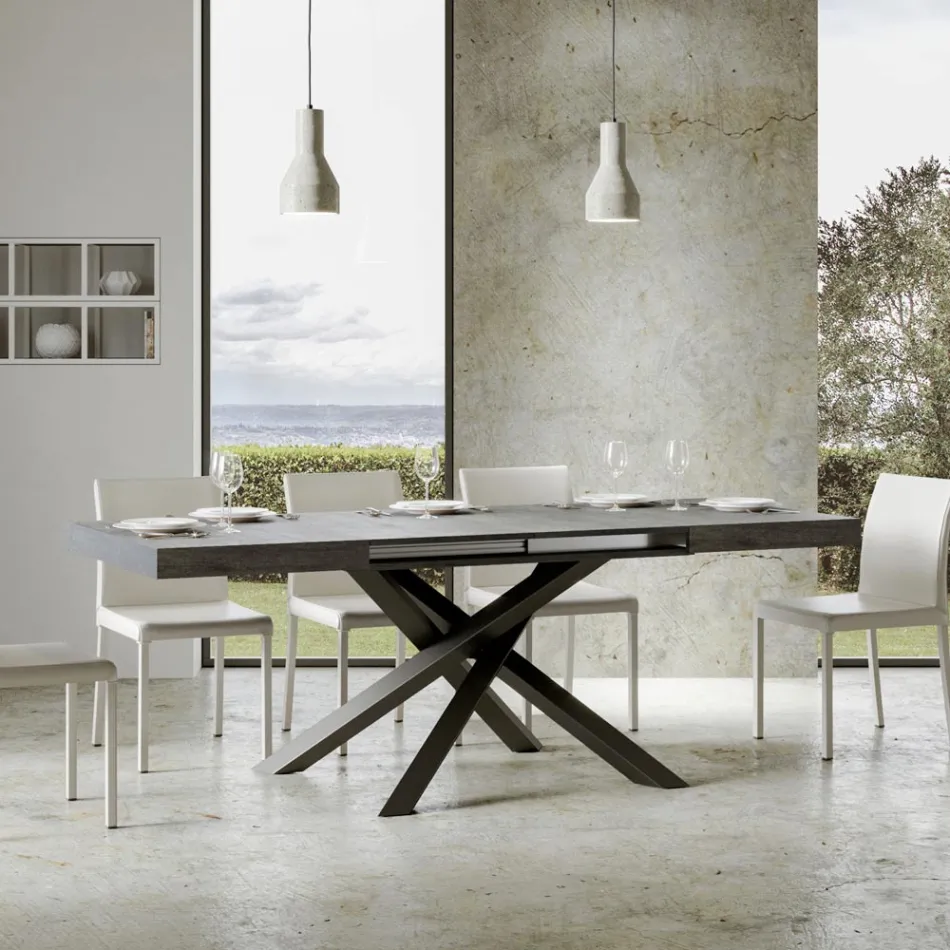 Extendable Table up to 440 cm in Anthracite Iron and Wood Made in Italy - Graffo Viadurini