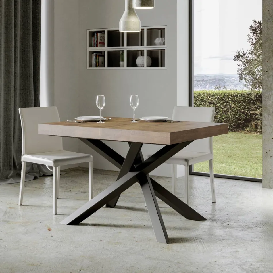 Extendable Table up to 440 cm in Anthracite Iron and Wood Made in Italy - Graffo Viadurini