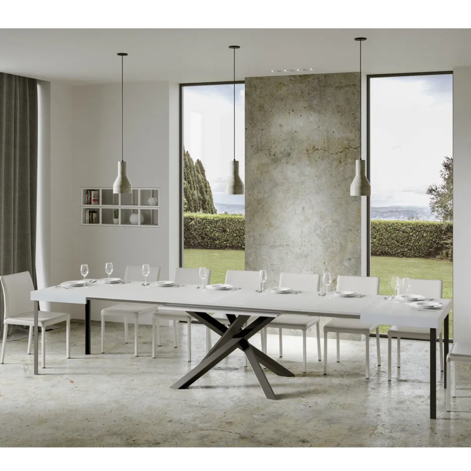 Extendable Table up to 440 cm in Anthracite Iron and Wood Made in Italy - Graffo Viadurini