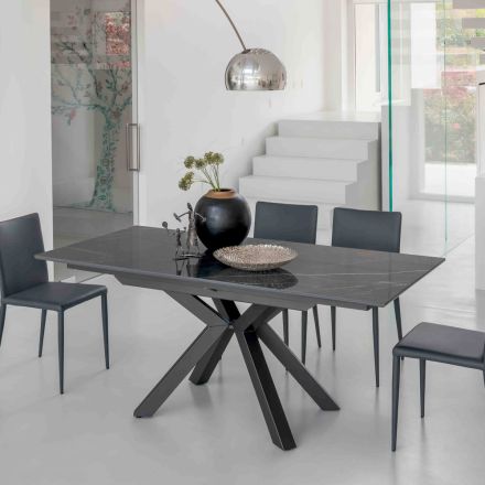 Extendable Table in Polished Calacatta Black Ceramic Starlit - Balia Viadurini
