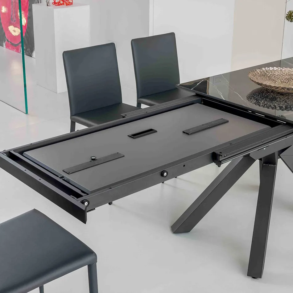 Extendable Table in Polished Calacatta Black Ceramic Starlit - Balia Viadurini