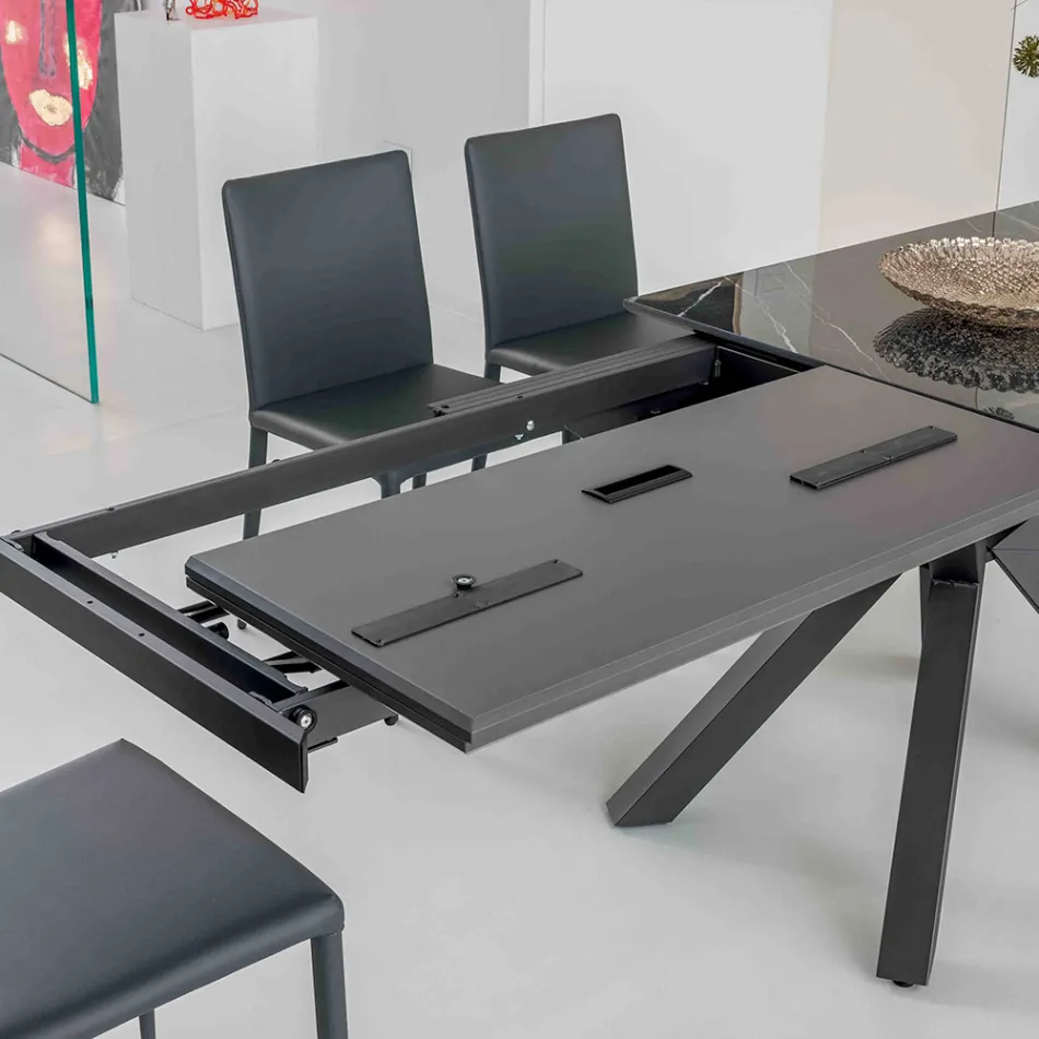 Extendable Table in Polished Calacatta Black Ceramic Starlit - Balia Viadurini
