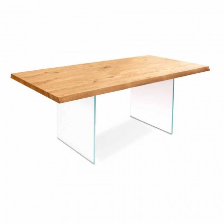 Extendable table in oak veneer with Nico glass legs Viadurini