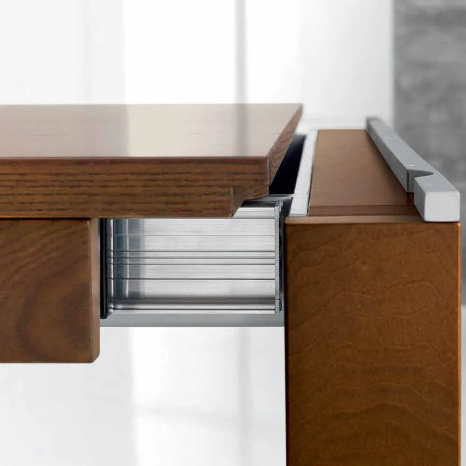 Extendable Table in Ash Wood with Side Bands in Ash - Ketla Viadurini