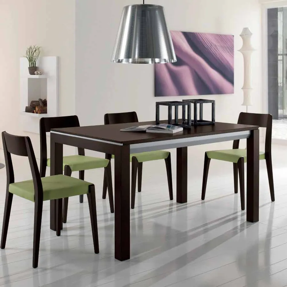 Extendable table in ash wood with lateral bands painted gray - Ketla Viadurini