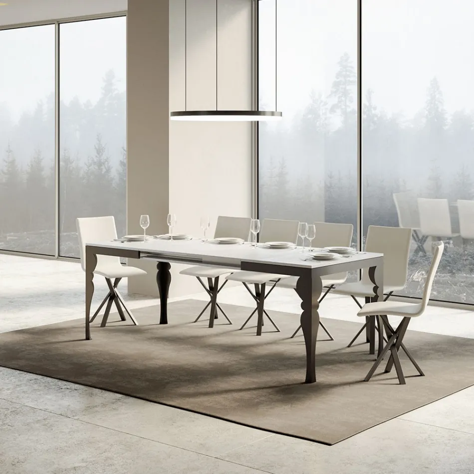 Extendable Table in Melamine Wood and Anthracite Iron Undertop - Sassone Viadurini
